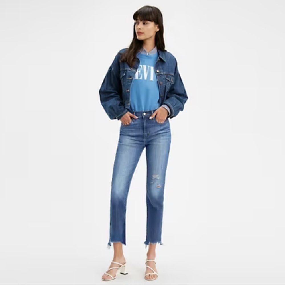 Levi’s High Rise Slim Straight Crop Distressed Jeans